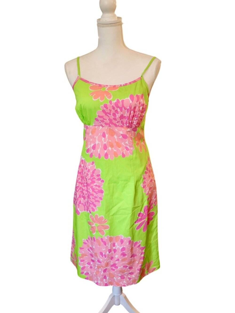 Lilly Pulitzer Vintage Green & Pink Floral Spaghetti Strap Dress, Size 6